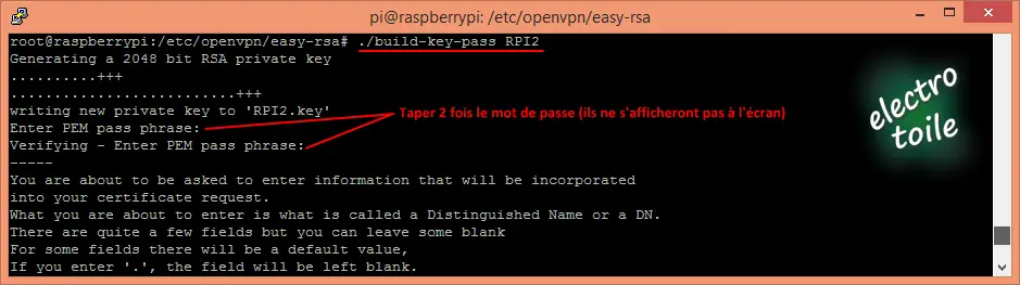 Génération clé avec mot de passe client OpenVPN