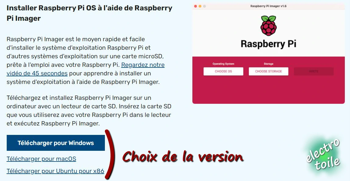 installer Raspberry Pi OS sur framboise avec le logiciel Rasbperry pi Imager