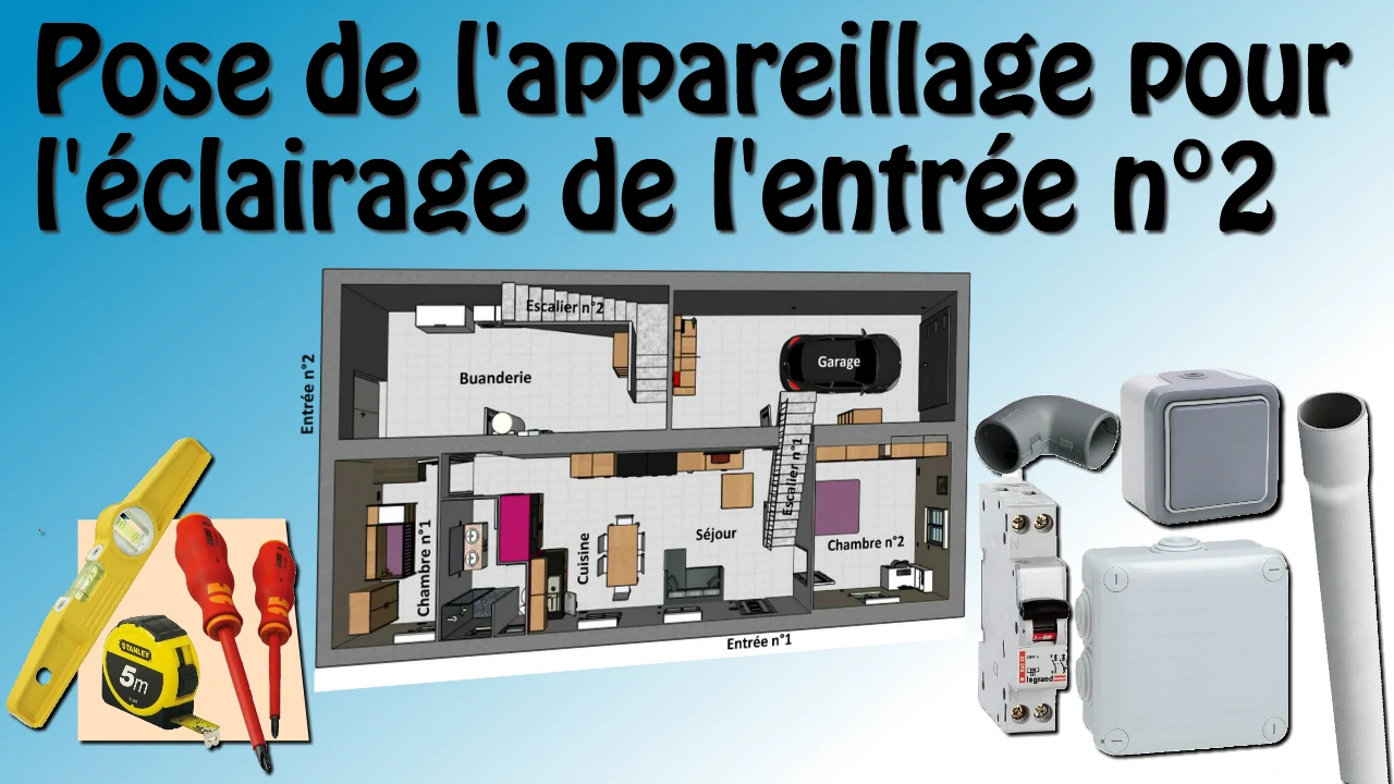 chantier de réalisation de la pose de l'appareillage pour l'éclairage de l'entrée d'une maison avec de l'appareillage apparent de type Plexo