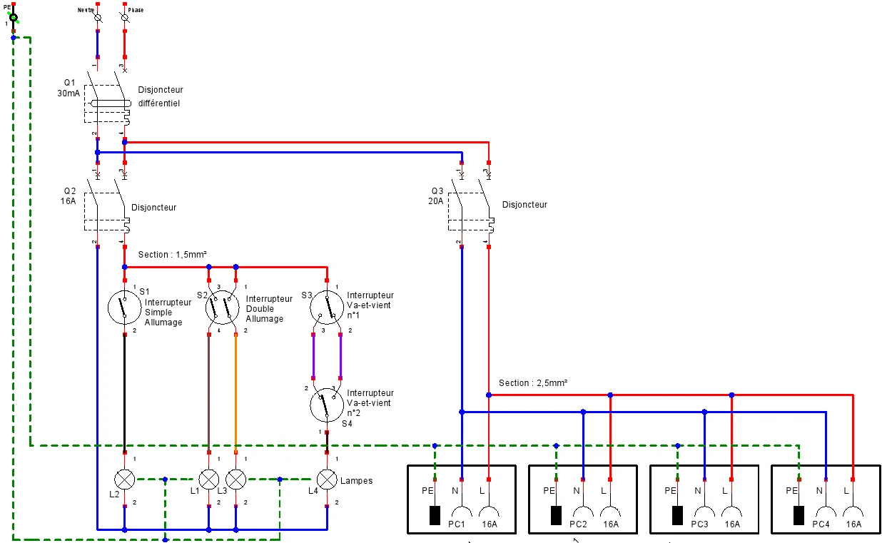 exemple de schéma électrique habitat domestique réalisé sous winrelais