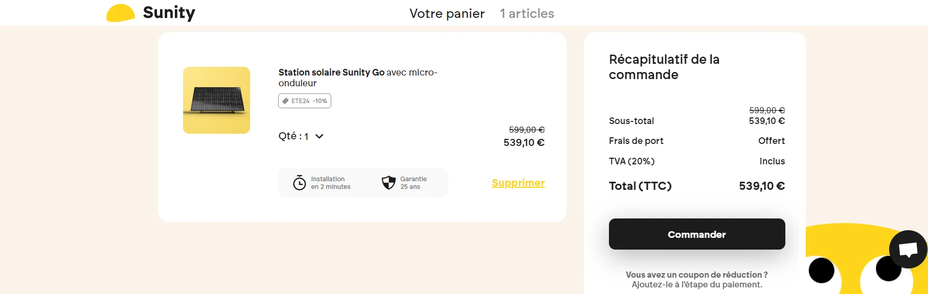 réduction de l'été pour la station solaire Sunity