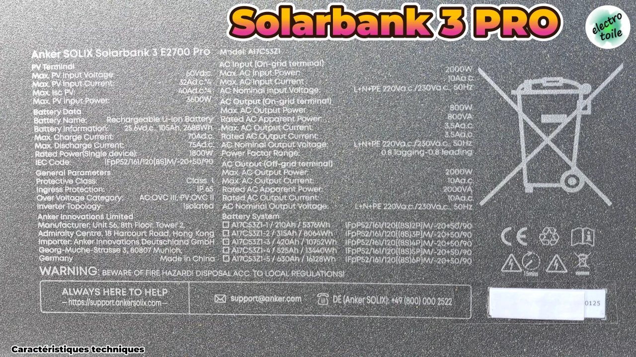 les caractéristiques techniques de la Solarbank 3 PRO Anker SOLIX