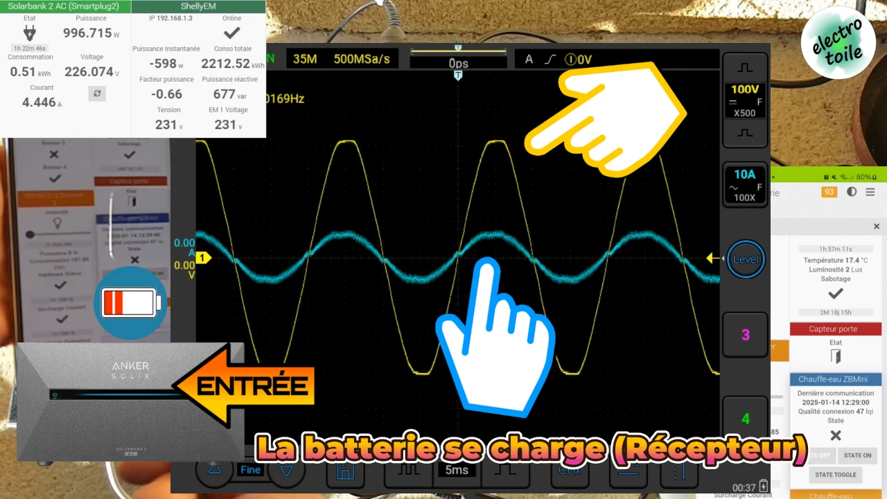 on observe la recharge de la batterie solarbank 2 AC quand le micro-onduleur est en mode récepteur