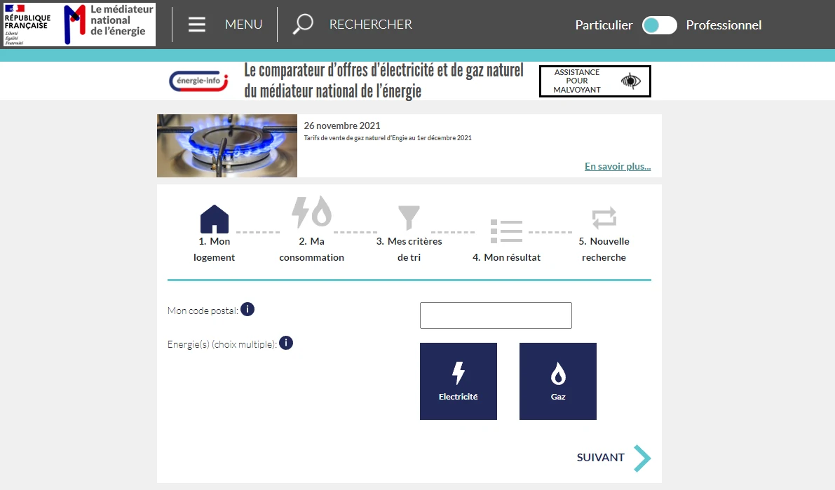 site comparateur du médiateur national de l'énergie