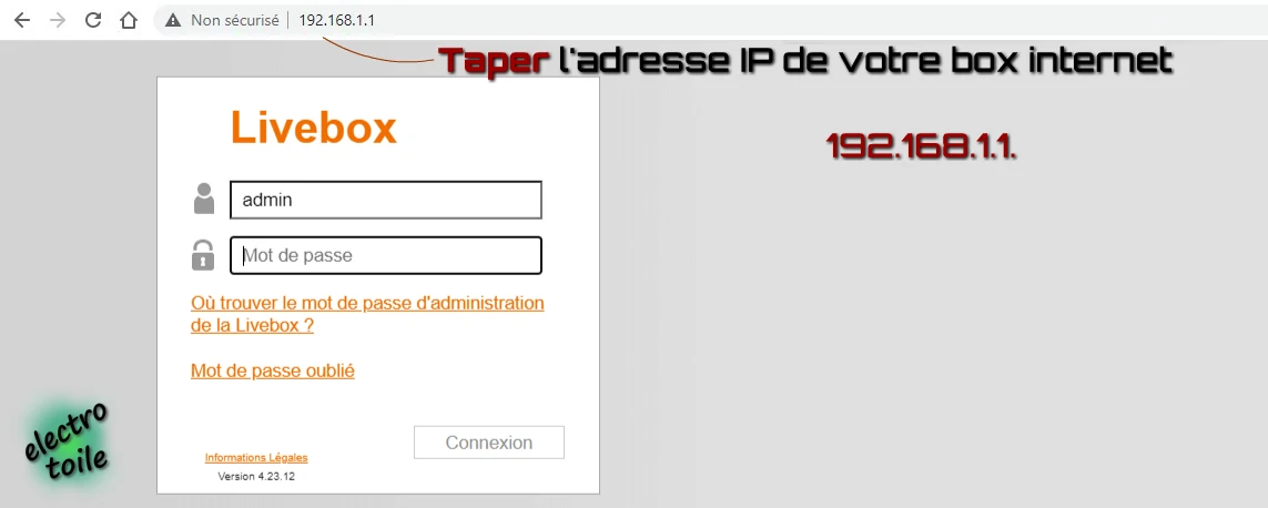 Page de connexion à votre box Internet login et mot de passe