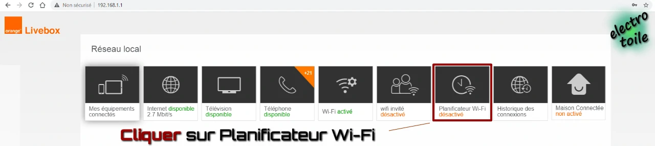 Mode planificateur WiFi sur box orange