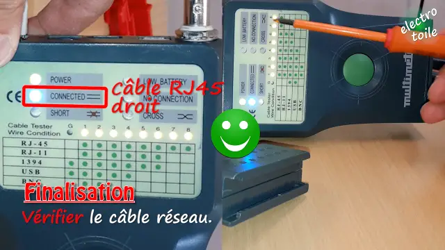 vérification que le câble réseau RJ45 soit de type droit