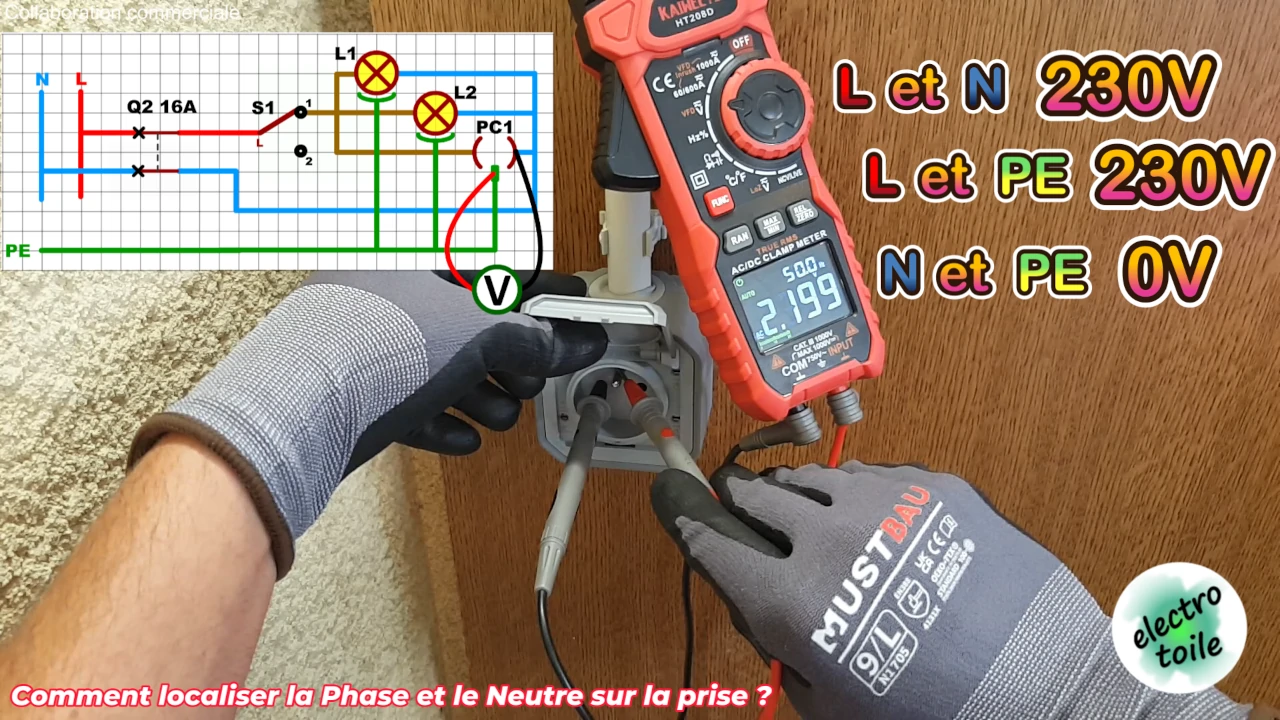 comment localiser la phase et le neutre sur une prise de courant avec un voltmètre ?