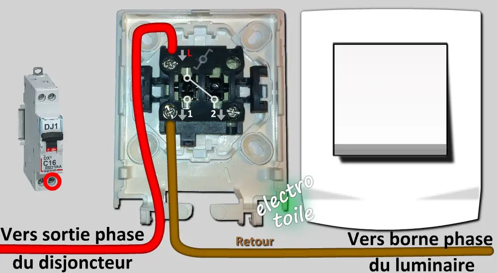 Câblage d'un interrupteur va-et-vient pour montage simple allumage