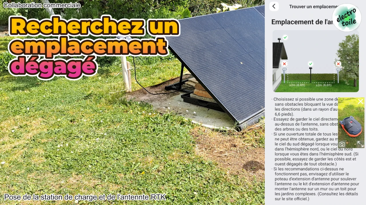 identifier un emplacement dégagé pour la station de charge et l'antenne RTK pour le robot tondeuse