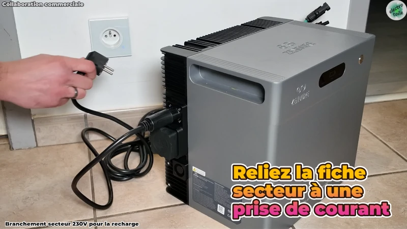 brancher la batterie solarflow 2400 pro au secteur pour une recharge plug and play