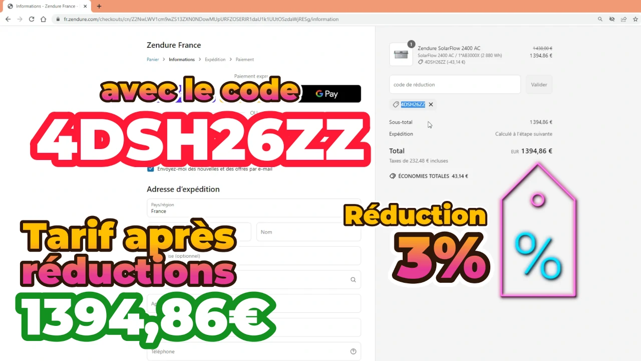 offre de réduction 3% sur le solarflow 2400 AC de Zendure